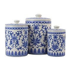 10 Strawberry Street Tide Embossed 3 Piece Ceramic Canister Set, White