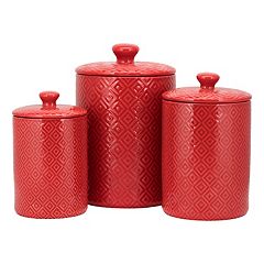 10 Strawberry Street Tide Embossed 3 Piece Ceramic Canister Set, White