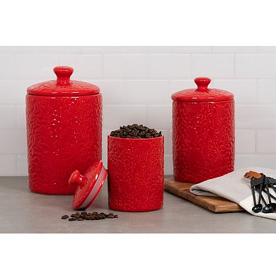 10 Strawberry Street Fleur Embossed 3-pc. Ceramic Canister Set