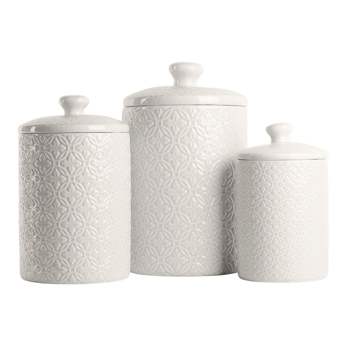 10 Strawberry Street Hampton Embossed 3-pc. Ceramic Canister Set - White