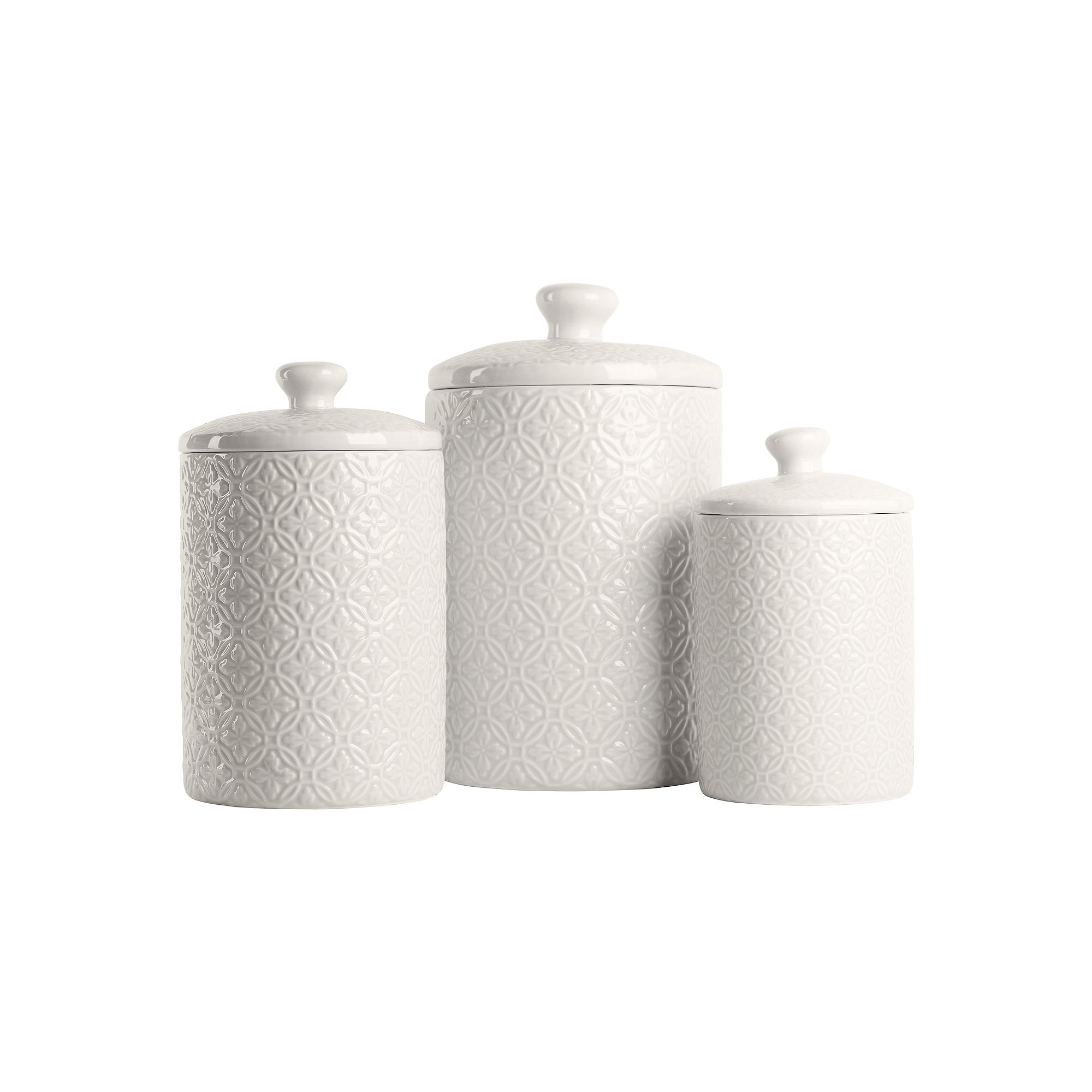 10 Strawberry Street Hampton Embossed 3-pc. Ceramic Canister Set, White