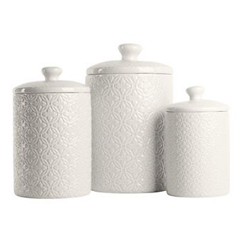 10 Strawberry Street Hampton Embossed 3 pc Ceramic Canister Set