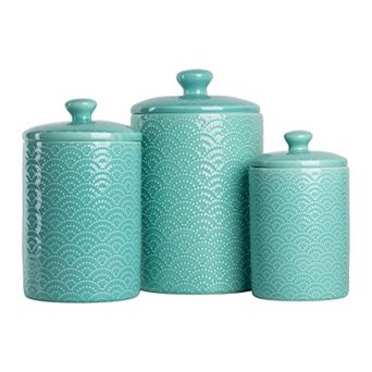 10 Strawberry Street Tide Embossed 3 pc Ceramic Canister Set