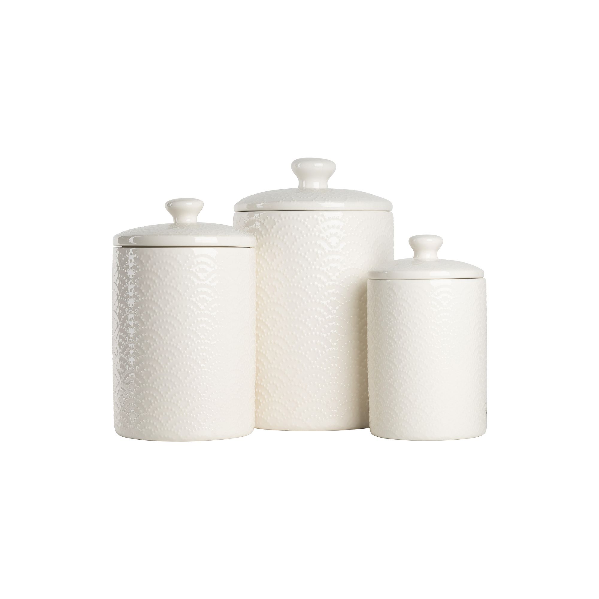 10 Strawberry Street Tide Embossed 3-pc. Ceramic Canister Set, White
