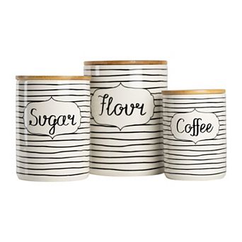 10 Strawberry Street Everyday 3 pc Coffee, Sugar & Flour Ceramic Canister Set