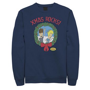 Men's Beavis And Butthead Xmas Rocks Wreath Fleece