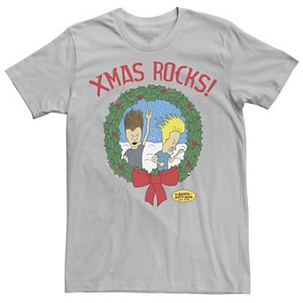 Men's Beavis And Butthead Xmas Rocks Wreath Short Sleeve Tee