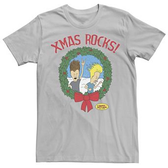 Men's Beavis And Butthead Xmas Rocks Wreath Short Sleeve Tee