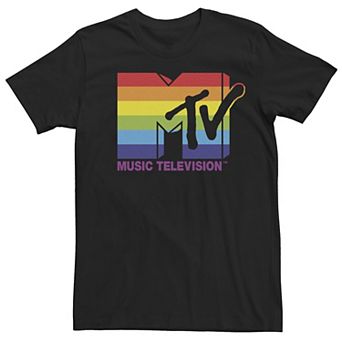 Men's MTV Rainbow Striped Logo Tee