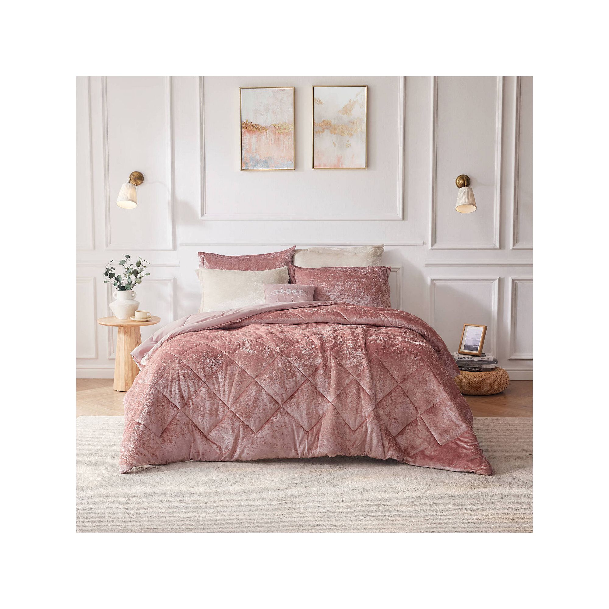 Intelligent Design Isabel Velvet Duvet Cover Set with Throw Pillow, Blush