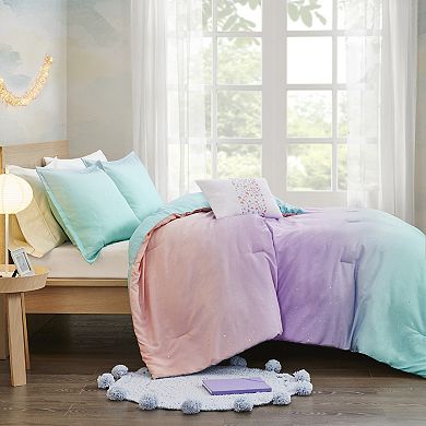 Intelligent Design Sparkle Metallic Glitter Printed Reversible Comforter Set