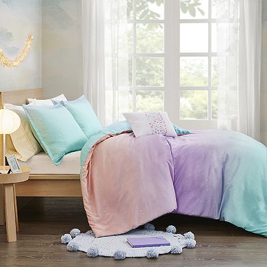 Intelligent Design Sparkle Metallic Glitter Printed Reversible Duvet Cover Set