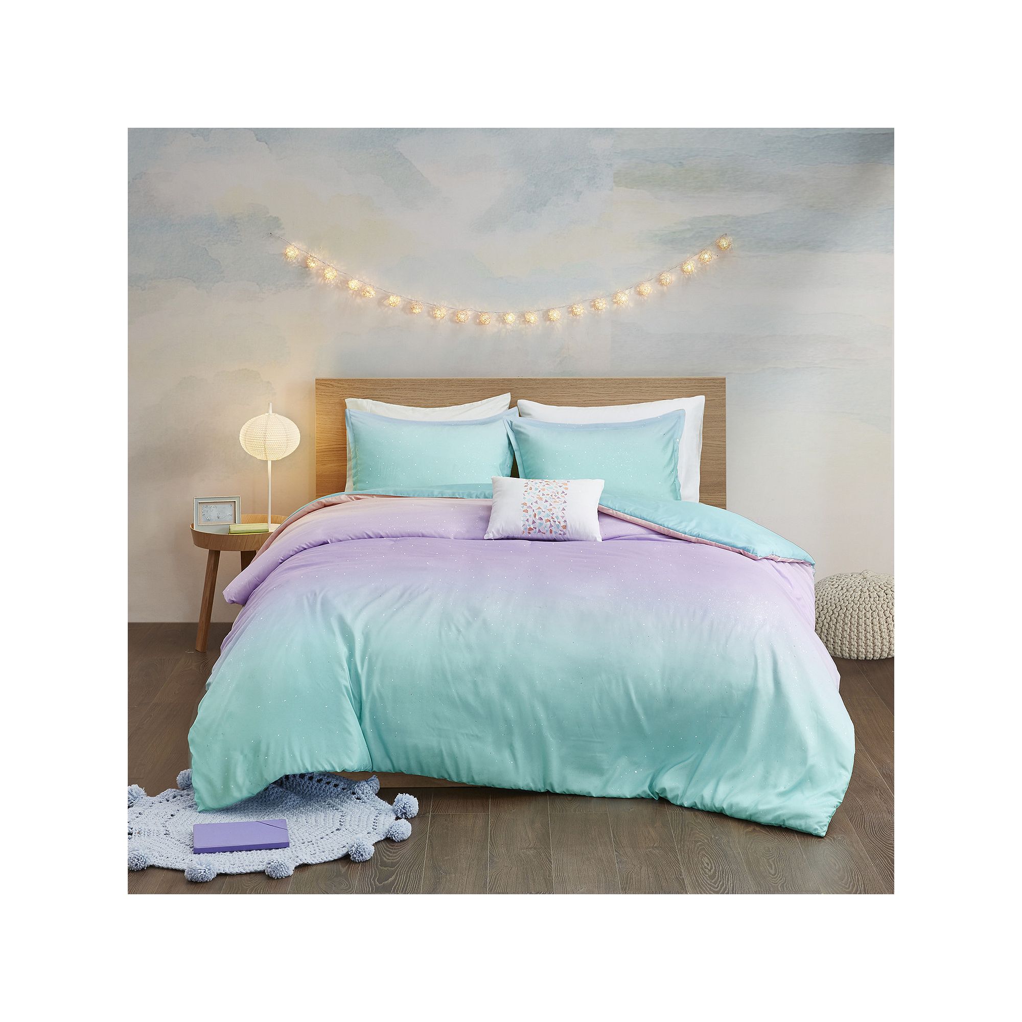 Intelligent Design Sparkle Metallic Glitter Printed Reversible Duvet Cover 