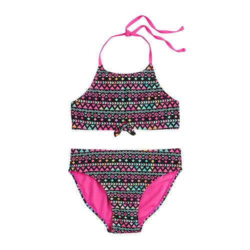 Girls 7-16 SO® Wave Pattern Skinny Tie Tankini 2-Piece Swimsuit Set