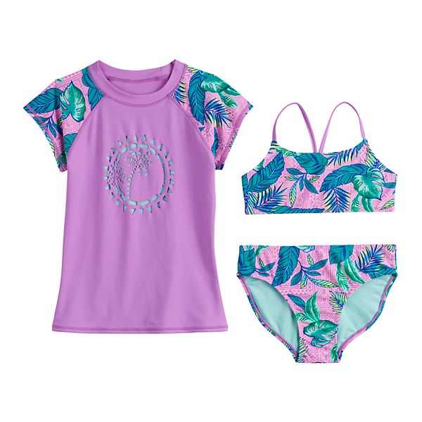 Girls 7-16 SO® Floral Beach Bikini Top, Bottoms and Rashguard