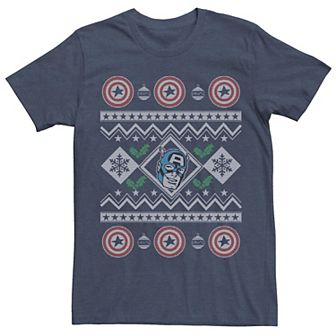Men's Marvel Captain America Retro Ugly Christmas Sweater Short Sleeve Tee