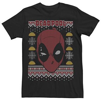 Men's Marvel Deadpool Mask Ugly Christmas Sweater Short Sleeve Tee