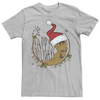 Men's Marvel Groot Happy Holiday Santa Hat Short Sleeve Tee