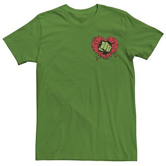 Men's Marvel Hulk Smash Heart Left Chest Pocket Short Sleeve Tee