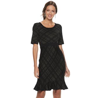 Women's Nina Leonard Plaid Flounce-Hem Dress