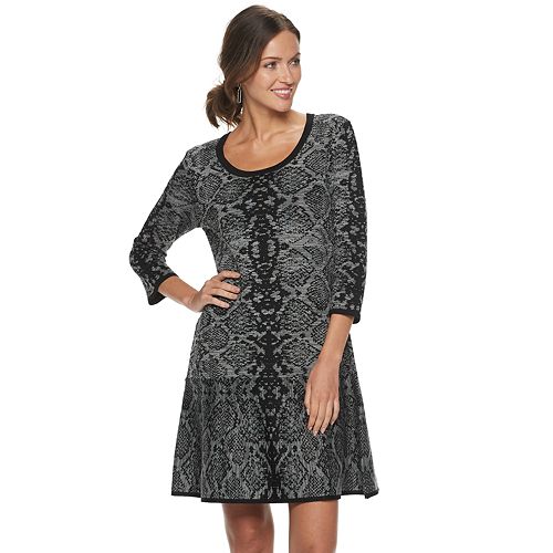 Women's Nina Leonard Snakeskin-Print Sweater Dress