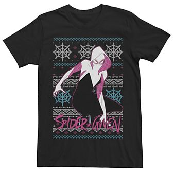 Men's Marvel Crouching Spider-Gwen Portrait Ugly Sweater Short Sleeve Tee
