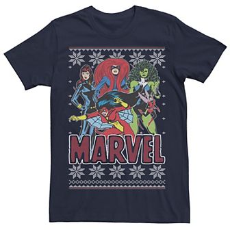 Men's Marvel Vintage Heroines Portrait Ugly Sweater Short Sleeve Tee