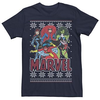 Men's Marvel Vintage Heroines Portrait Ugly Sweater Short Sleeve Tee