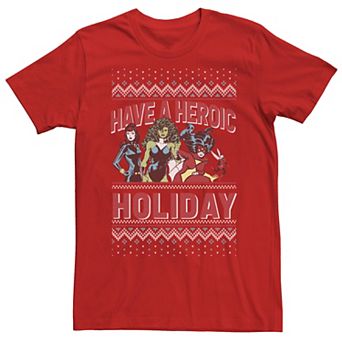 Men's Marvel Have A Heroic Holiday Heroine Vintage Group Shot Ugly Christmas Tee