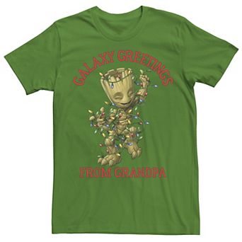 Men's Marvel Groot Playing With Lights Galaxy Greetings From Grandpa Tee