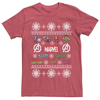 Men's Marvel Christmas Pixel Avenger Portrait Sound Effects Tee