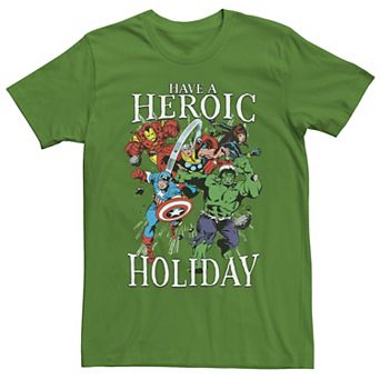 Men's Marvel Have A Heroic Holiday Retro Action Group Shot Tee