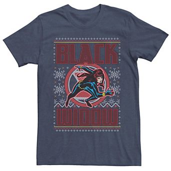 Men's Marvel Vintage Black Widow Action Pose Christmas Design Tee