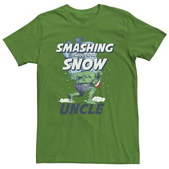 Men's Marvel Hulk Smashing Through The Snow Uncle Portrait Tee