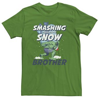 Men's Marvel Hulk Smashing Through The Snow Brother Portrait Tee