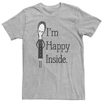Men's The Addams Family Wednesday I'm Happy Inside Black And White Tee