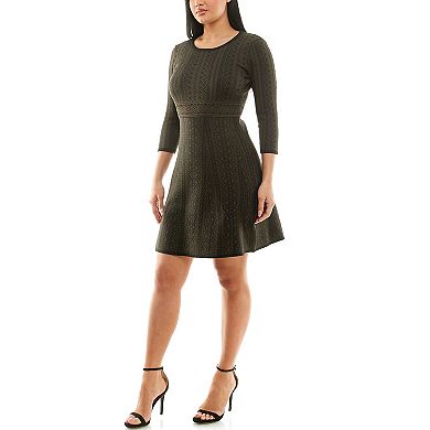 Women's Nina Leonard Print Fit & Flare Sweater Dress