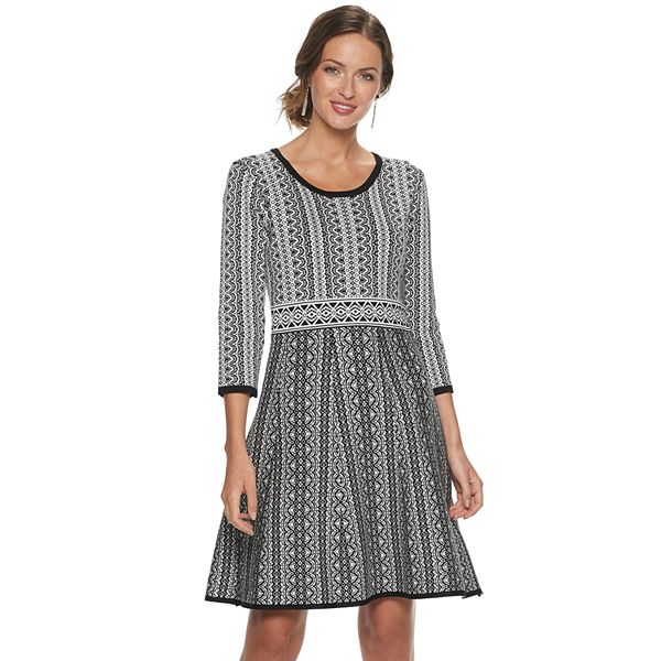 Women's Nina Leonard Print Fit & Flare Sweater Dress