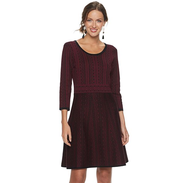 Women's Nina Leonard Print Fit & Flare Sweater Dress