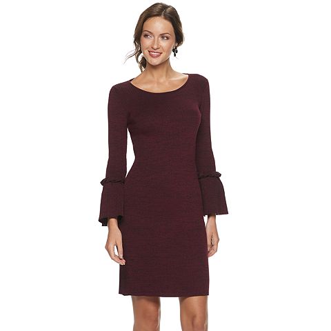 Женские платья Nina Leonard Women's Nina Leonard Bell Sleeve Ribbed Sweater Dress
