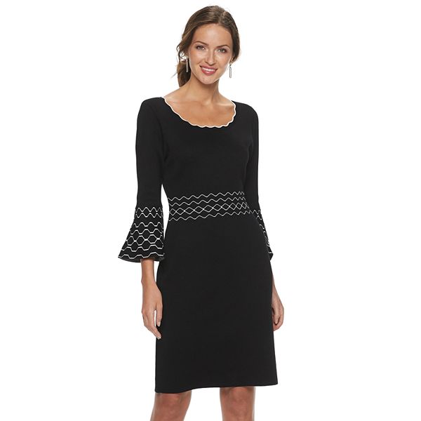 Women's Nina Leonard Jacquard Bell-Sleeve Sweater Dress