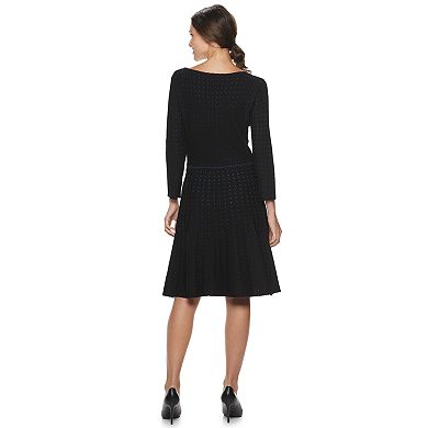 Women's Nina Leonard Contrast Dot Fit & Flare Sweater Dress