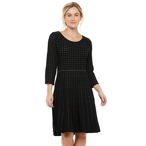 Женские платья Nina Leonard Women's Nina Leonard Contrast Dot Fit & Flare Sweater Dress