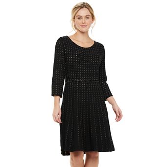 Women's Nina Leonard Contrast Dot Fit & Flare Sweater Dress