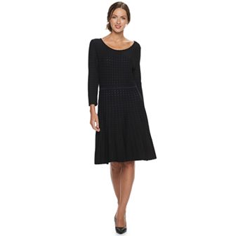 Women's Nina Leonard Contrast Dot Fit & Flare Sweater Dress