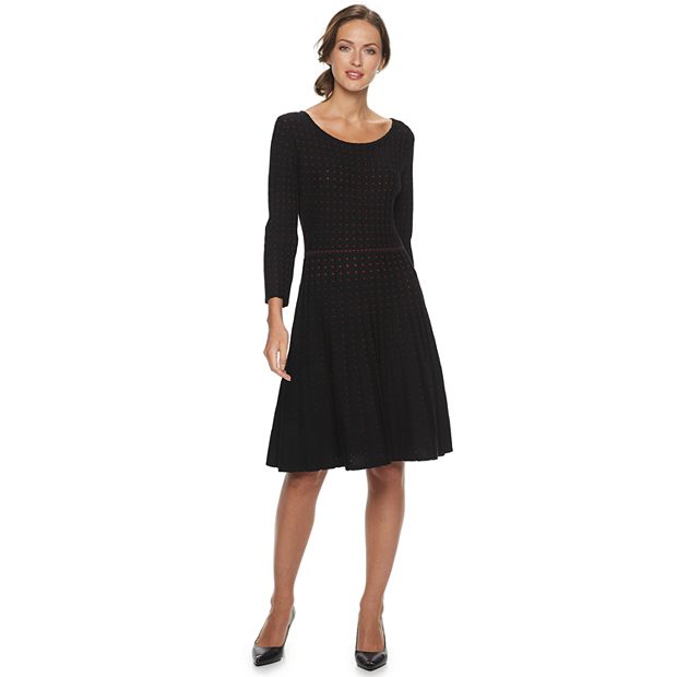 Women s Nina Leonard Contrast Dot Fit Flare Sweater Dress