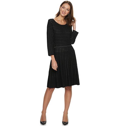 Women's Nina Leonard Contrast Dot Fit & Flare Sweater Dress