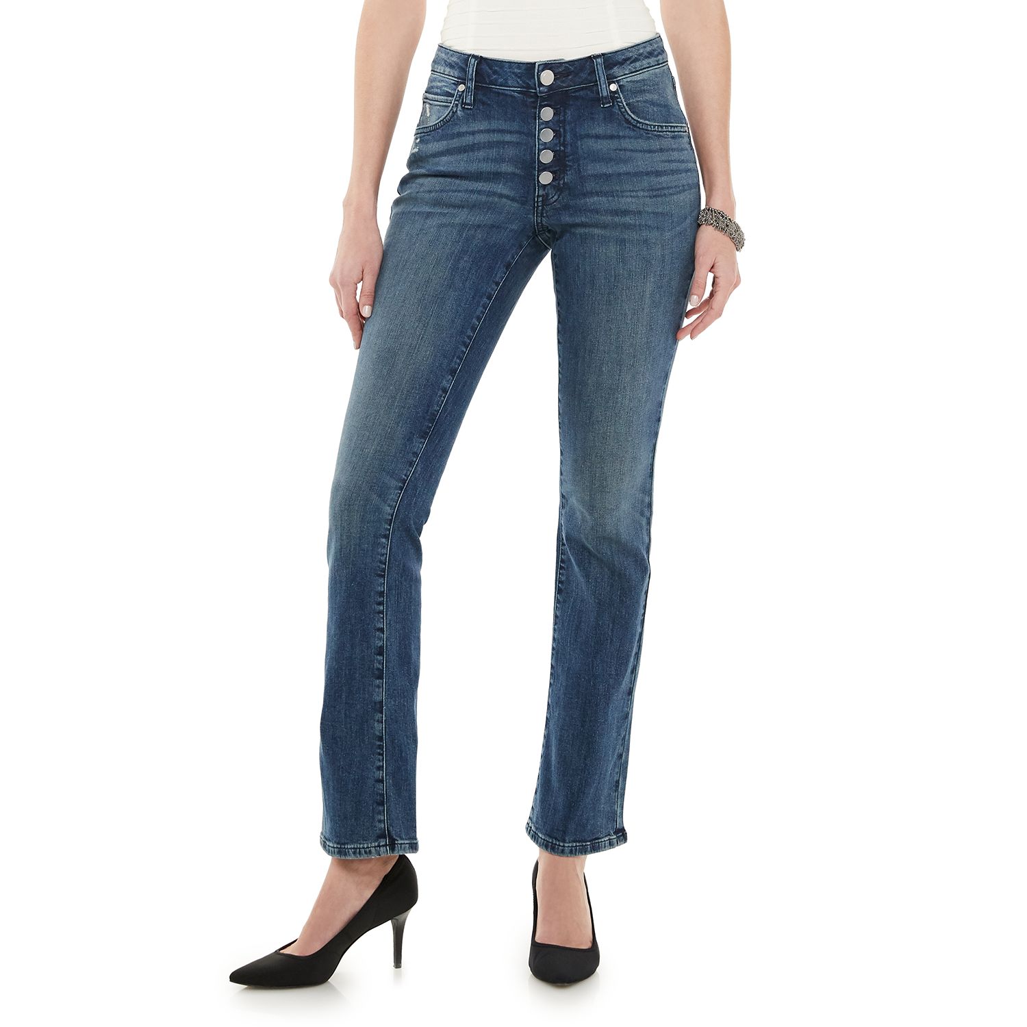 womens button front jeans