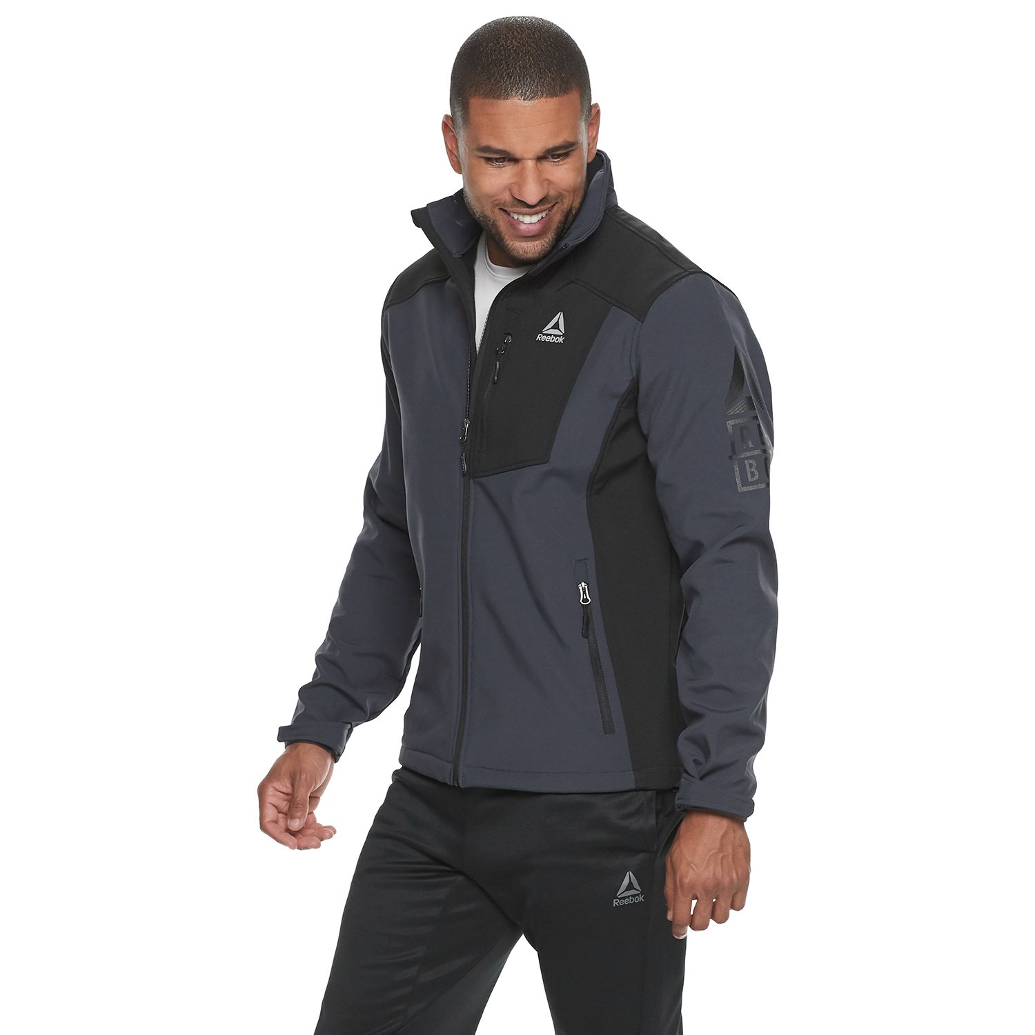 reebok men's mixed media softshell jacket