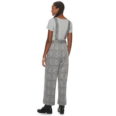 Juniors' Love, Fire Plaid Knit Overall Jumpsuit